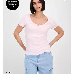 Hippie Rose Henley Pink Short Sleeve Top